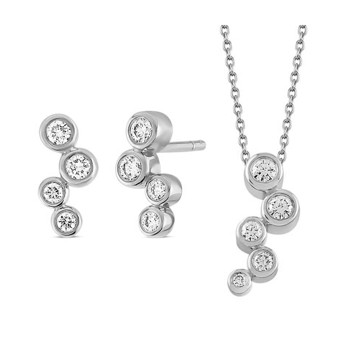 Nuran 14 ct white gold jewellery set, from the Tube series with total 0,455 ct Diamonds Wesselton SI