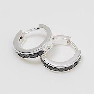 Silver creol earrings with black zirconia Ø 15 mm and 3,7 mm width, model 11143