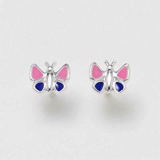 Cute children butterfly studs in silver with pink and blue enamel