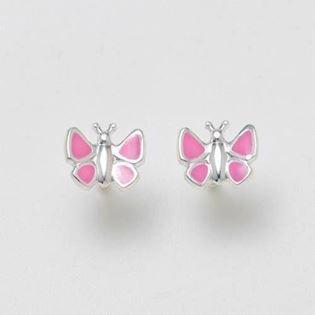 Cute children butterfly studs in silver with pink enamel