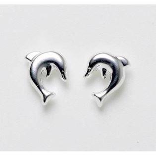 Cute children's dolphin stud earrings in silver
