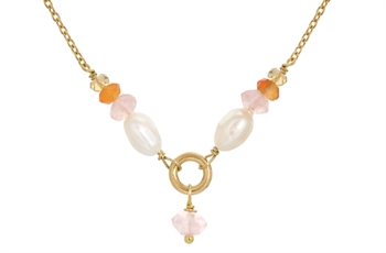 Gold plated necklace, rose quartz - Cordelia