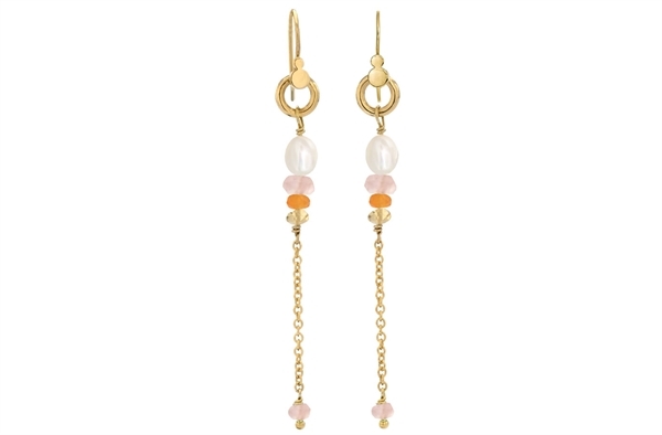 Gold-plated earrings, rose quartz - Cordelia