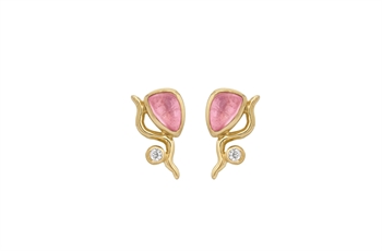 Gold Plated Ear Stud - Pink Willow