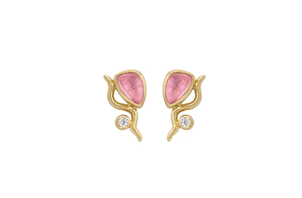 Gold Plated Ear Stud - Pink Willow