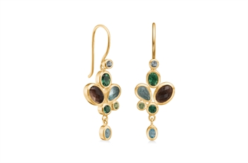 gp ear ring - smokey quartz, aqua blue quartz, green quartz, peridot, sky blue topaz