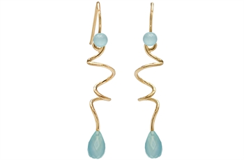 Gold plated earring, chalcedony - Soft line