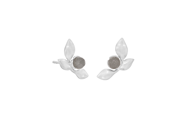 Elegant earrings with a central round element surrounded by three petal-like shapes, floral design.
