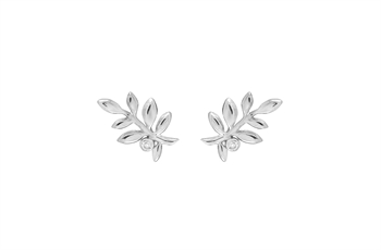 Leaf-design earrings with shiny finish, featuring small stones near the base of the polished leaves.