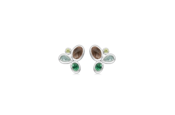 ss ear pin - smokey quartz, aqua blue quartz, green quartz