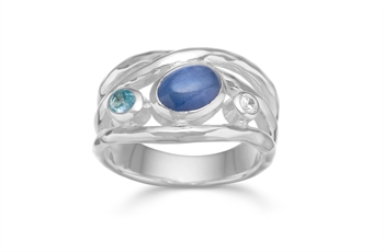 ss ring - kyanite, sky blue topaz, zirconia