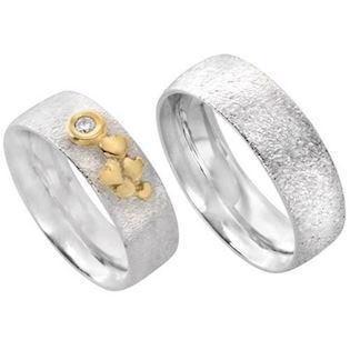 Randers Sølv rings with 14 carat gold hearts and flashing zirconia