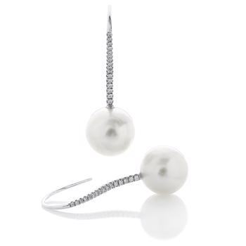 South Sea pearl earrings 12 mm near round with 0,20 ct TW/VVS-VS brilliant cut diamonds