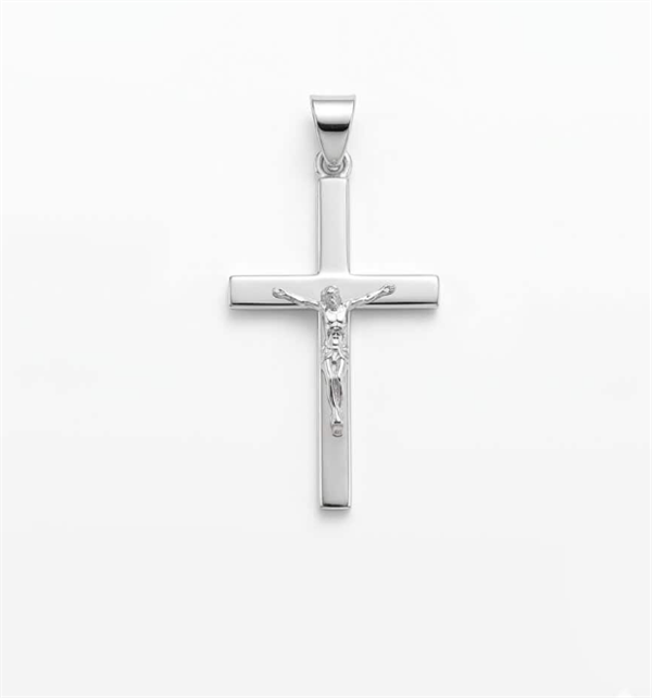 Wide post cross with Jesus from BNH in polished sterling silver, Large - 21.5 x 34 mm