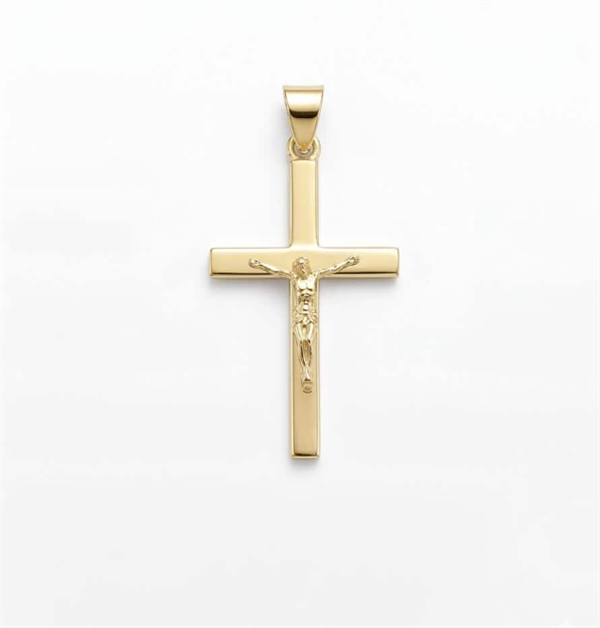 Wide post cross with Jesus from BNH in polished 8 carat, Large - 21,5 x 34 mm