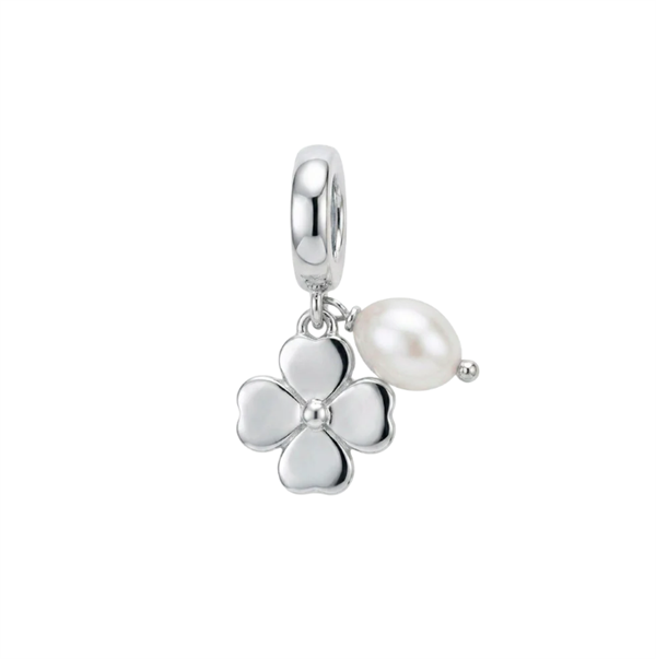Christina Jewelry & Watches Clover and Pearl charm in silver 4 mm