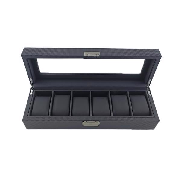 Modern and elegant watch box in black carbon, designed to store 6 watches