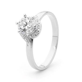 9 ct white gold finger ring w/ one carat look zirconia