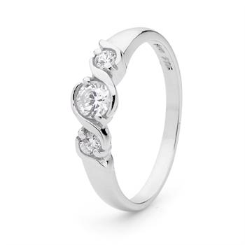 9 carat white gold ring with 3 zirconia 