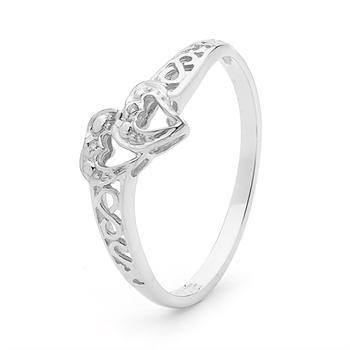 9 ct white gold heart finger ring w/ 2 pcs 0,005 ct diamonds