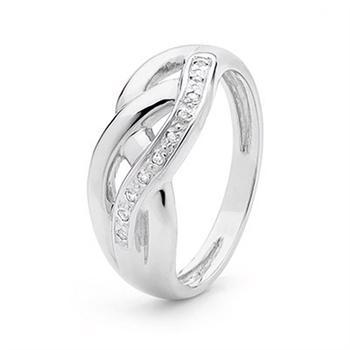 9 ct "wave" white gold ring with diamonds