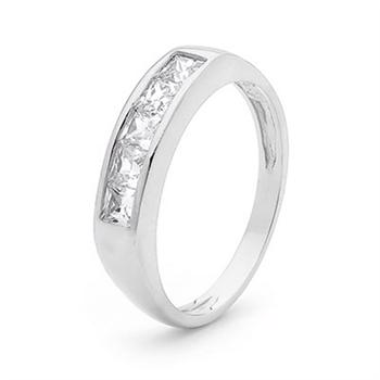9 carat white gold ring with 5 x 3x3 mm zirconia