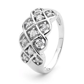 Diamond white gold ring - with 11 genuine diamonds