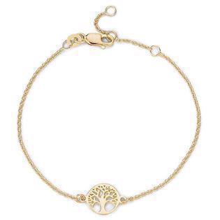 Sterling silver bracelet with a Tree of Life charm, gold-plated surface, delicate chain, and clasp.