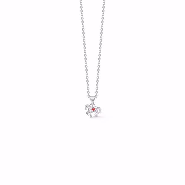 Noa Kids Jewellery horse pendant necklace in sterling silver with red enamel heart