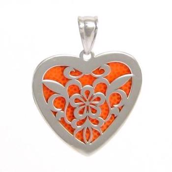 Orange luminescent silver heart pendant