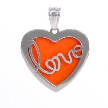 Orange luminous LOVE silver heart pendant