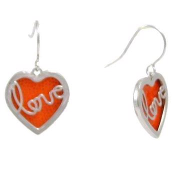 Orange luminous LOVE silver heart earrings