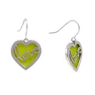 Yellow luminous LOVE silver heart earrings
