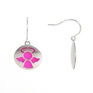 Pink luminous saint silver heart earrings