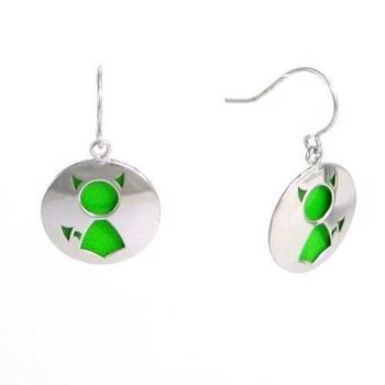 Green Luminescent Devils Silver Heart Earrings