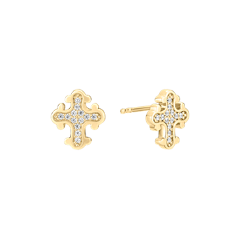 Lund Copenhagen Kors cross stud earrings in gold-plated sterling silver with zirconia