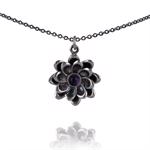 Water Lily oxidized silver pendant by Izabel Camille