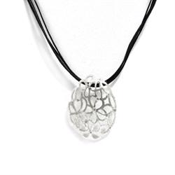 Round silver pendant with leather