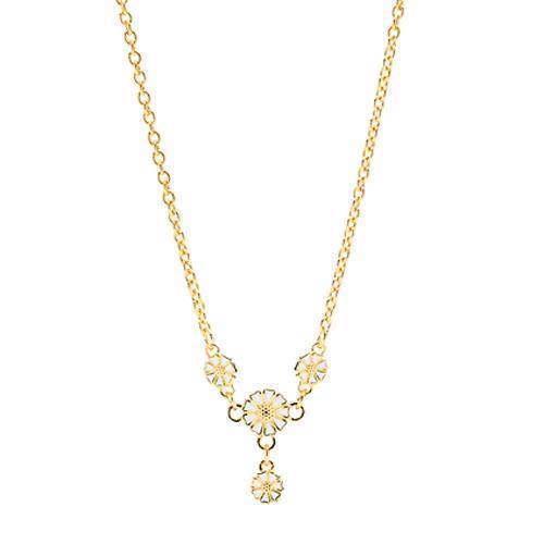 Lund Marguerite necklace with 3x5 mm and 1x7,5 mm white Marguerites with gold plated leaves - 45 cm