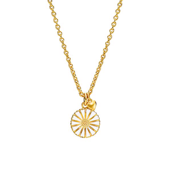 Lund Copenhagen Marguerite 925 sterling silver Pendant 24 ct gold plated with white enamel, model 9025029-M