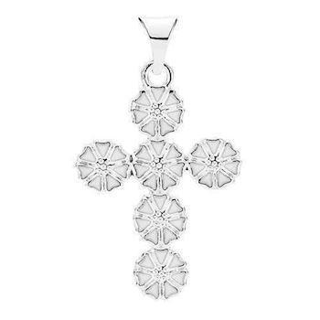 6x5 mm Marguerite Cross pendant white w/silver from Lund Copenhagen