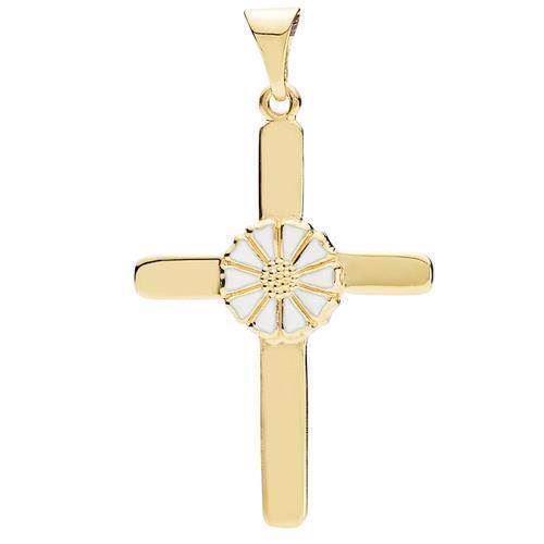 7,5 mm Marguerite Cross pendant white w/ gold plating from Lund of Copenhagen