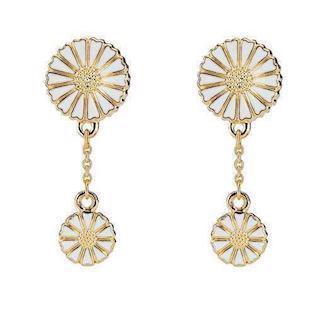 11 & 7,5 mm 925 silver Marguerite earrings in white with gold plating from Lund Copenhagen