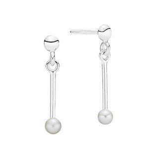 Lund Copenhagen Stick and freshwater pearl 925 sterling silver earrings shiny, model 9094336-6-33