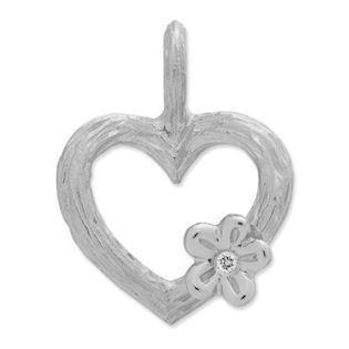 Nutara 14 carat white gold heart pendant with flower and diamond