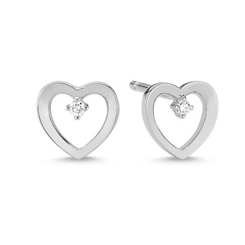 Nuran 14 ct white gold studs, from the Hearts series with heart