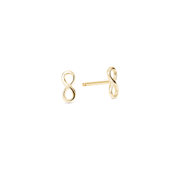 Infinity symbol stud earrings with a metallic, smooth finish, designed for subtle elegance.