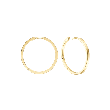 Pair of smooth, polished circular hoop earrings, 20mm, with visible clasp on one earring.