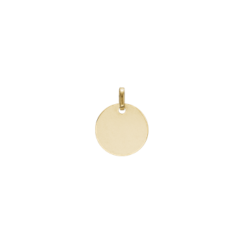 Gold round pendant with a smooth, shiny surface and a small loop at the top for attachment.