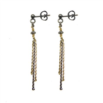Gold and dark cascading chain earrings with anthracite diamonds and stud posts.
